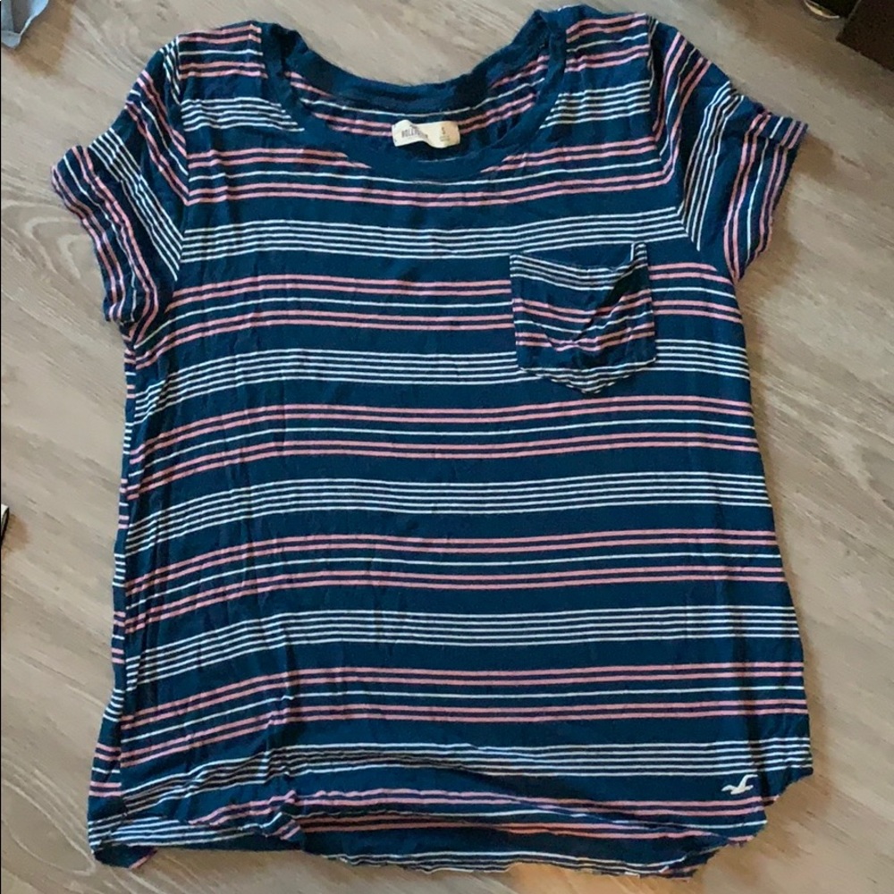 Hollister striped navy tee with front pocket